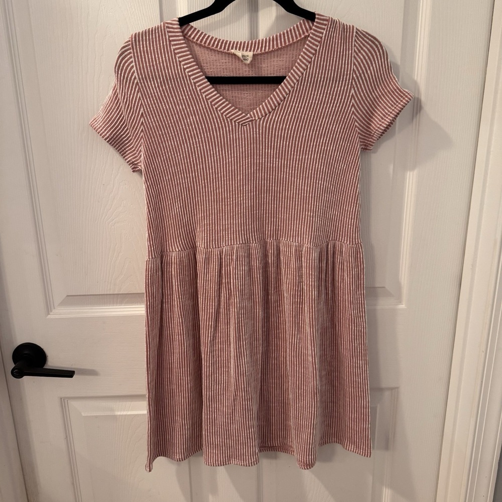 ANTHROPOLOGIE CAUTION TO THE WIND‎ CORAL PINK STRIPE SIZE Small SKATER DRESS